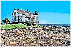 Prospect Harbor Light Along the Rocky Shore - Digital Painting